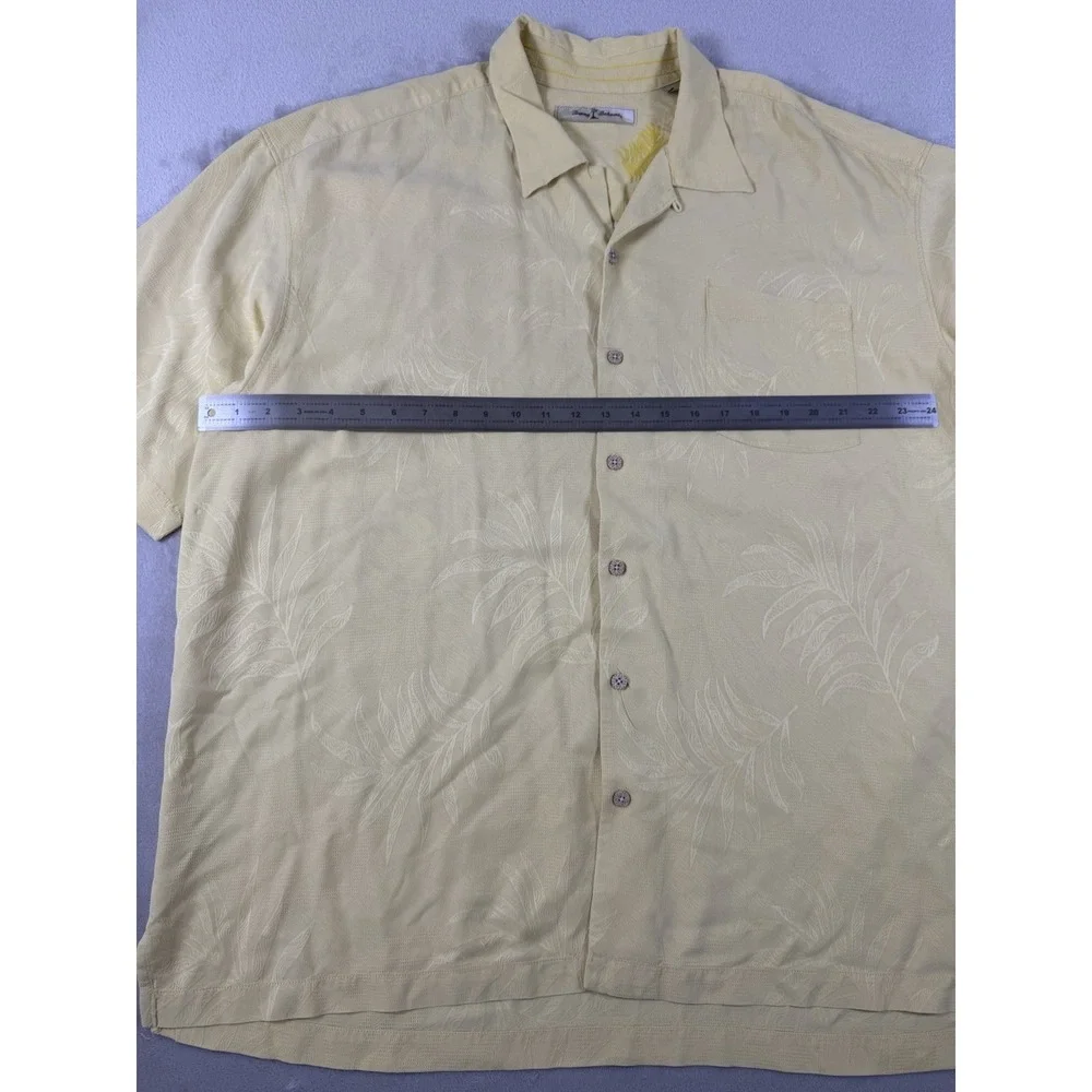 Tommy Bahama 100% Silk Camp Shirt Yellow Tropical Jacquard Button Up XXL Hawaian